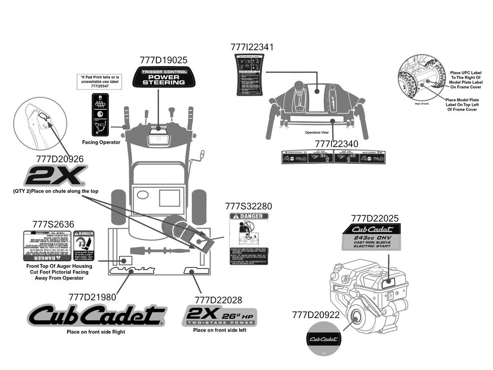 Label Map Diagram and Parts List for 2X26-INCHHP (31AM5CSS710)(2016) Cub Cadet Snow Blower